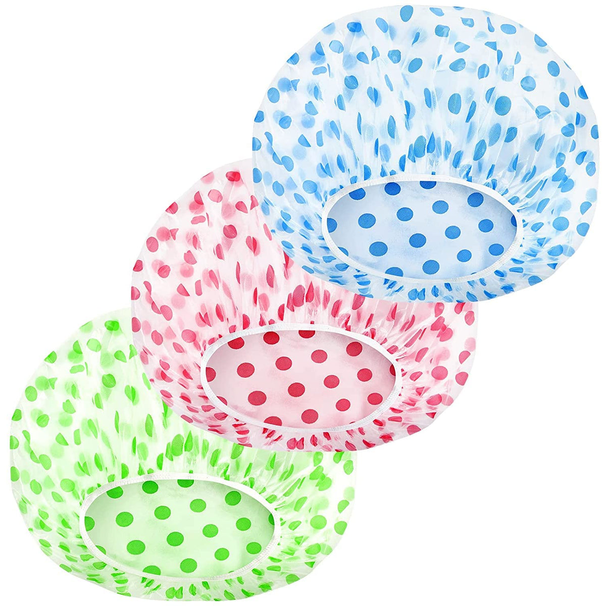 Mzd8391 Reusable Shower Cap, Waterproof Hair Hat For Men & Women, 3 Pack, Colorful Dots