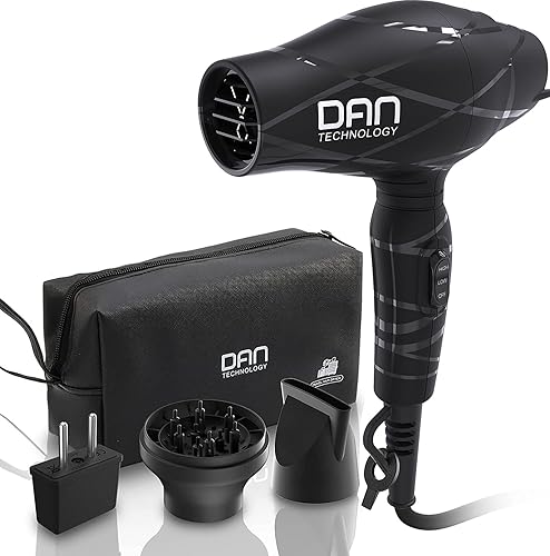 DAN Technology Lightweight Travel Hair Dryer, Mini Blow Dryer with Concentrator & Diffuser, Black