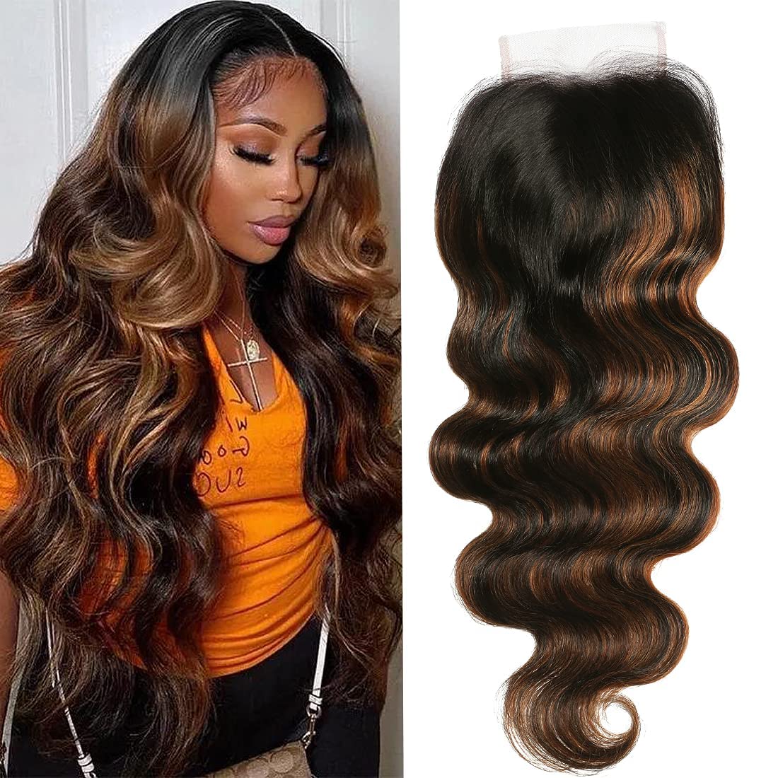 UNICE 18&quot; Ombre Body Wave Human Hair 4x4 Lace Closure FB30 with Dark Roots