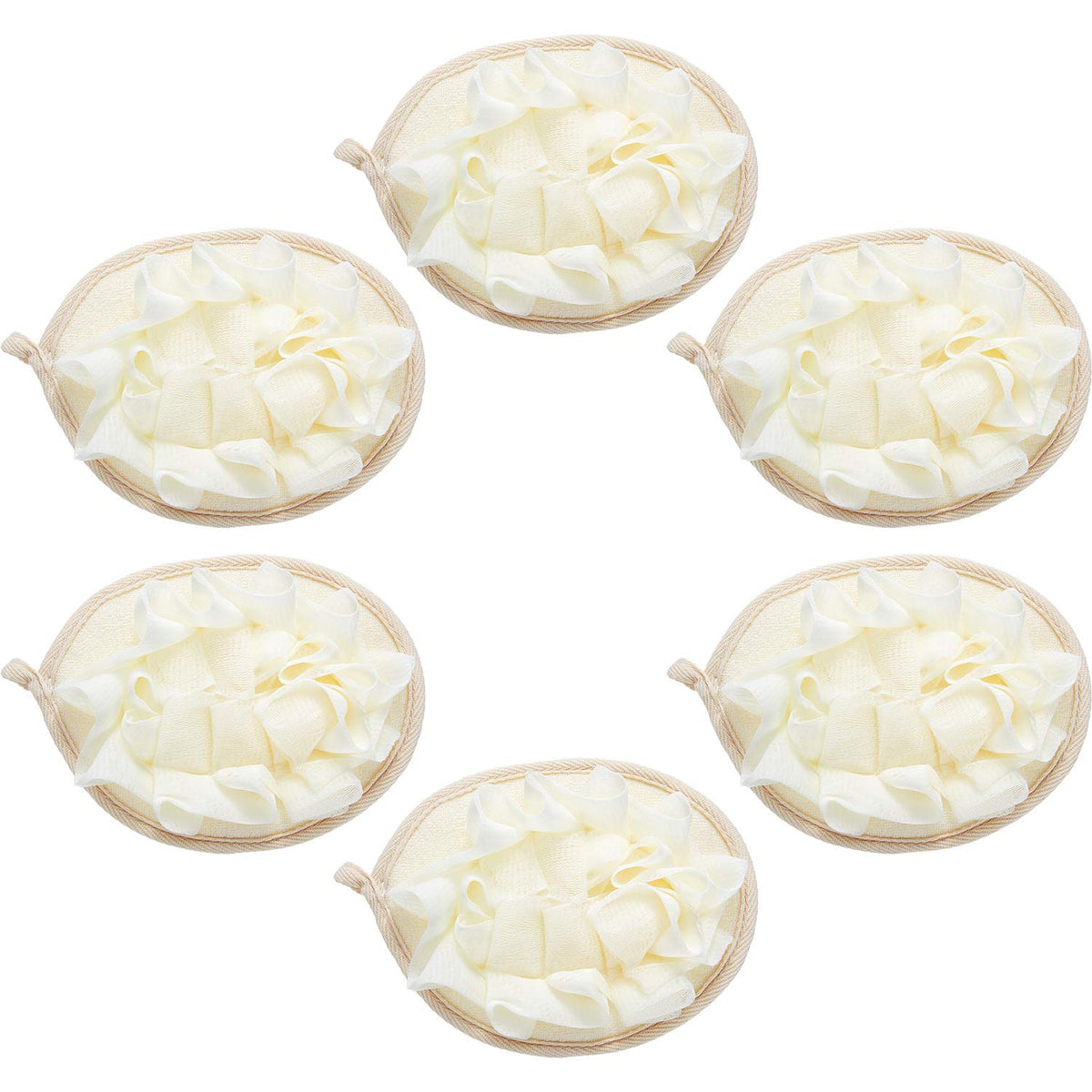 Boao 6 Pcs Beige Bath Shower Pouf Sponge Set - Exfoliating Body Scrubber With Flower Bath Ball