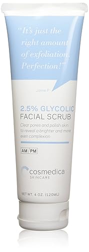 Cosmedica Skincare Glycolic Acid 2.5% Facial Scrub - Exfoliating Face Wash, 4Oz