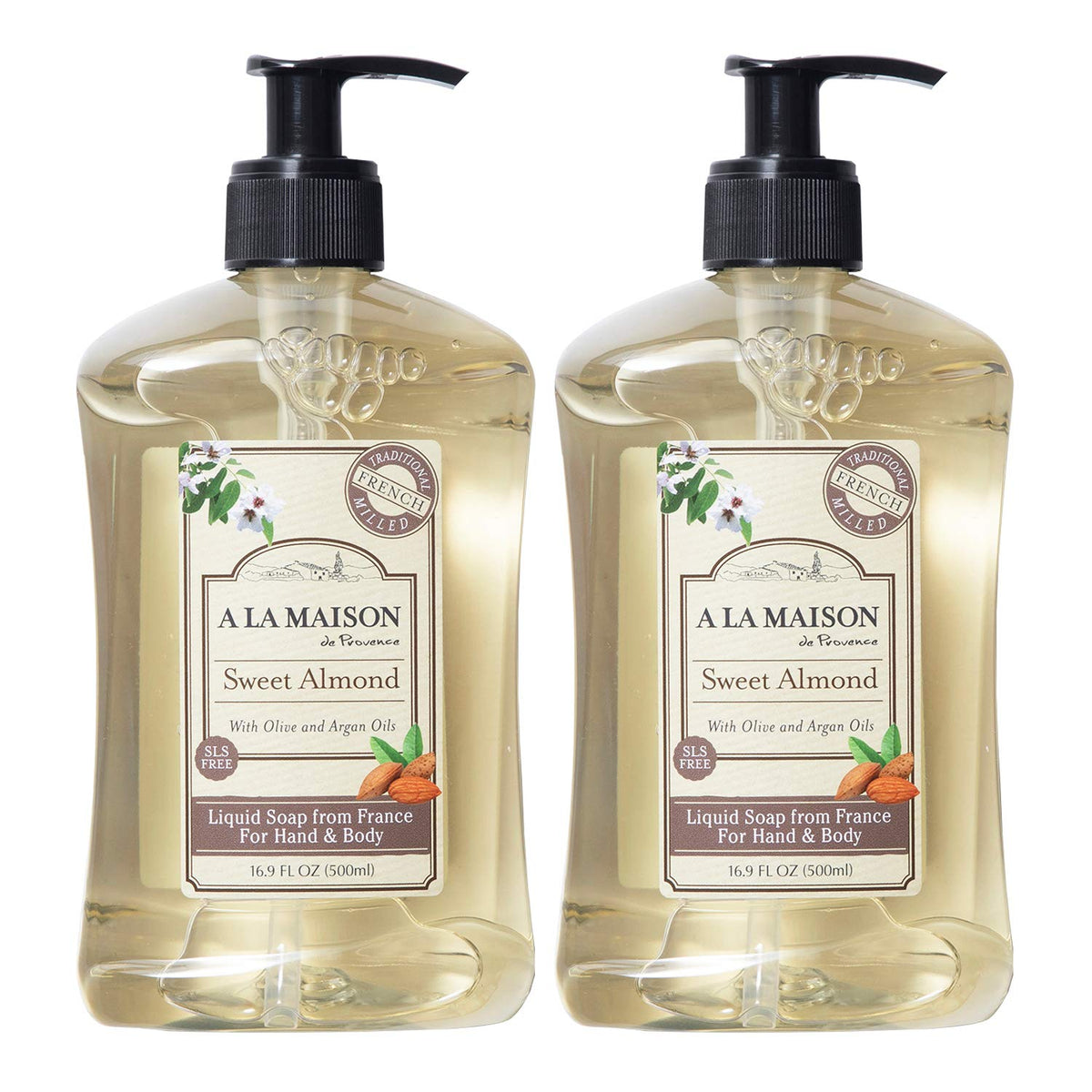 A La Maison Sweet Almond Liquid Hand And Body Soap, 16.9 Fl Oz (Pack Of 2) With Oils & Vitamin