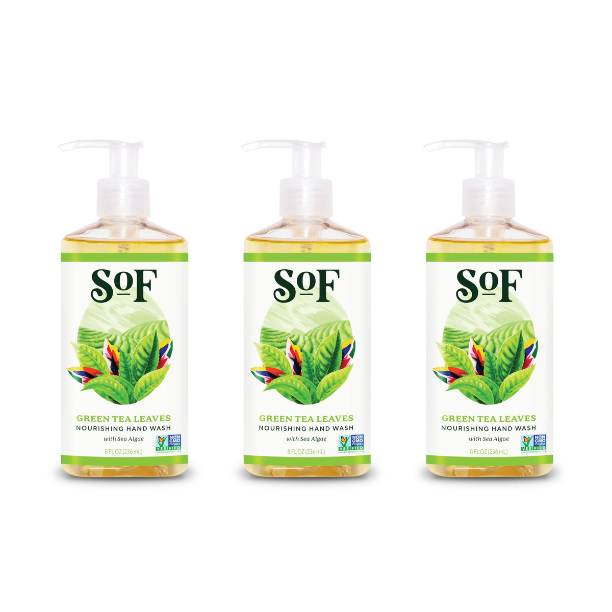 Sof Vegan Hand Wash With Sea Algae & Olive Oil, 8 Oz Bottle, Non-Gmo, Paraben-Free, 3