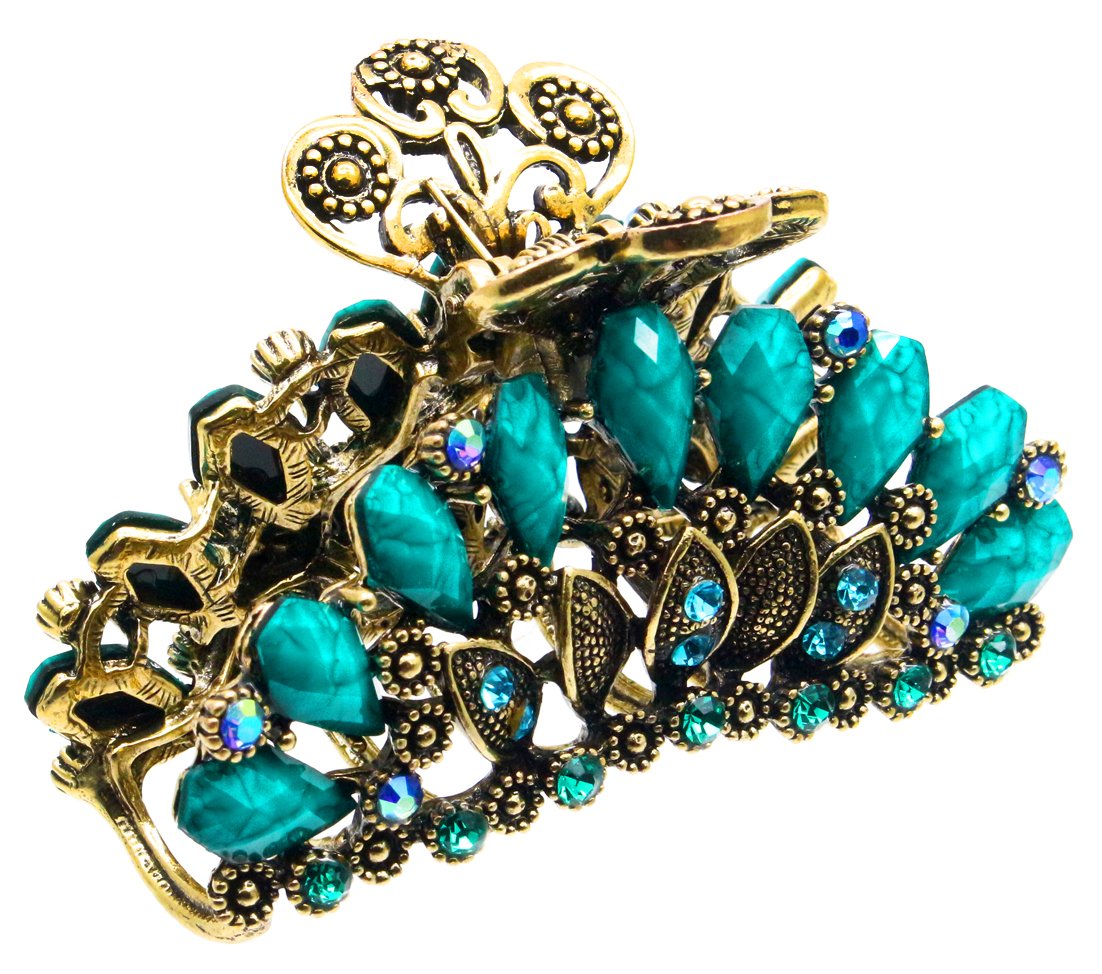 Fashion & Lifestyle Malachite Green Metal Alloy Hair Claw Clip For Thick Hair - Non-Slip Barrette