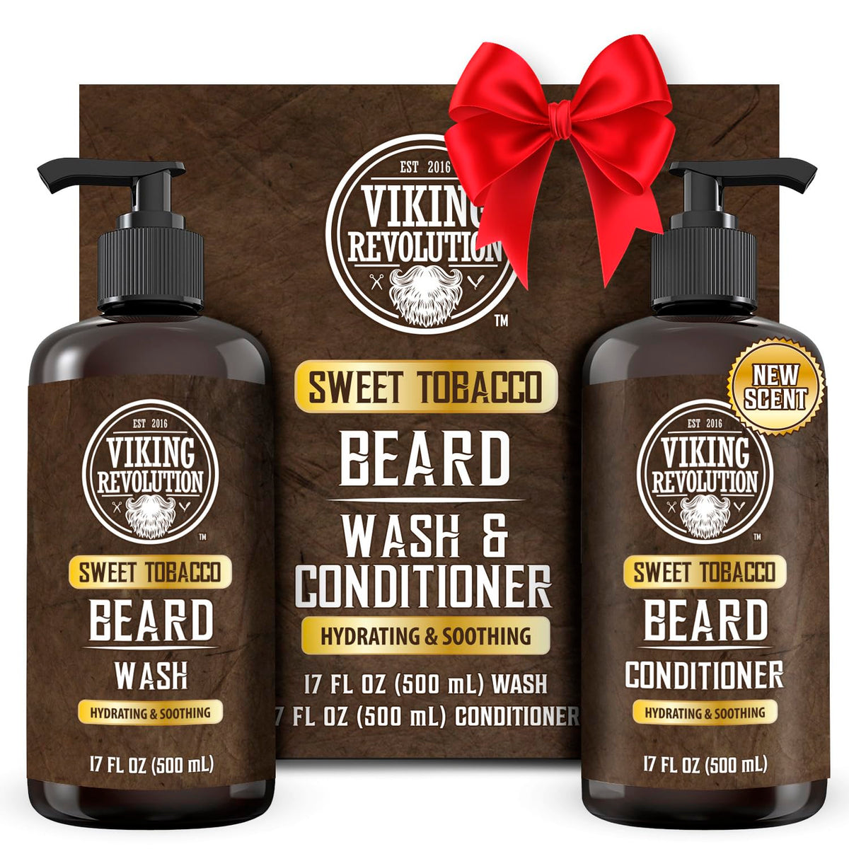 Viking Revolution Beard Wash & Conditioner Set With Argan & Jojoba Oil - 17 Fl Oz, Sweet Tobacco