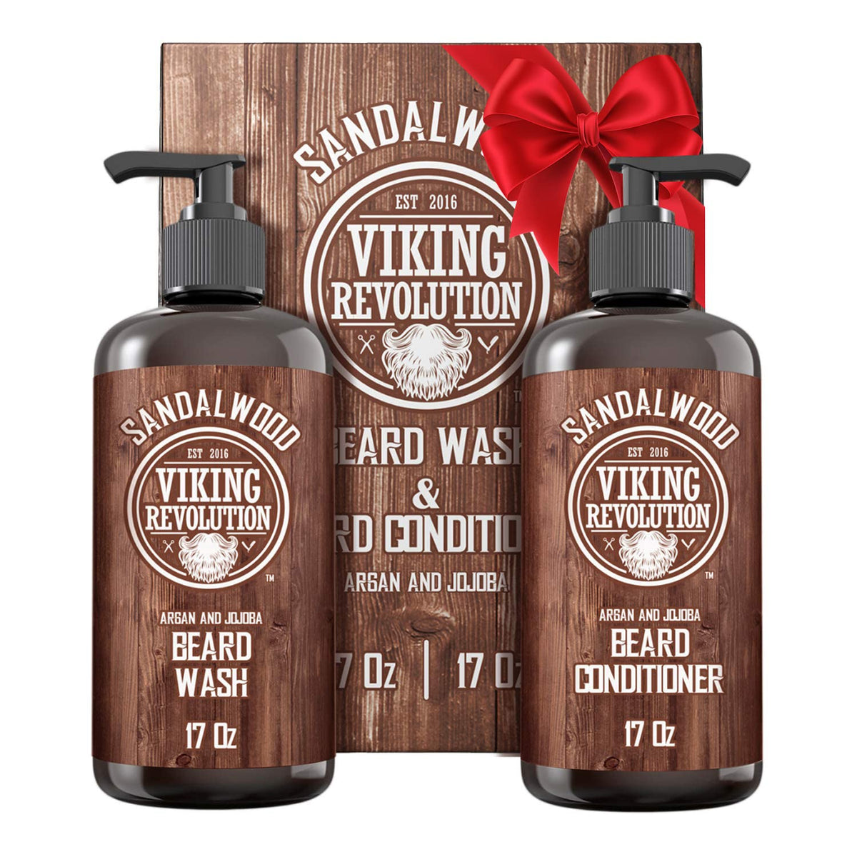 Viking Revolution Beard Wash & Conditioner Set - Argan & Jojoba Oils, Sandalwood Scent, 17 Oz