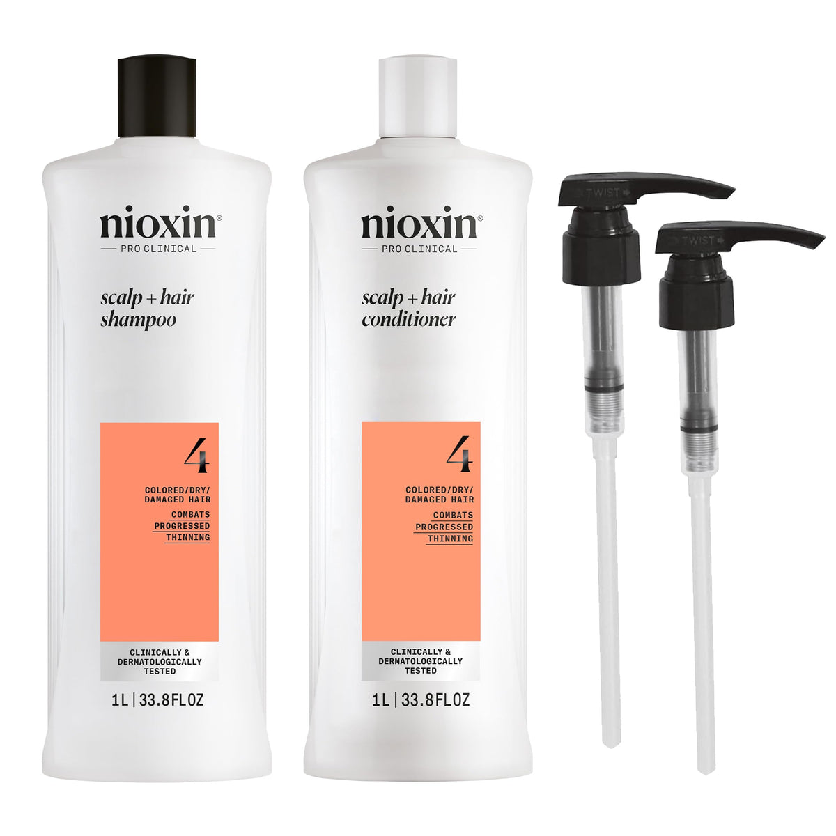 Nioxin System 4 Shampoo & Conditioner For Color Treated Hair, 33.8 Fl Oz, Pumps Included