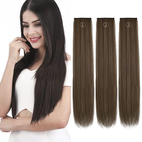 REECHO 24 Inch Dark Ash Blonde Clip-in Hair Extensions Set - Thick Straight 3PCS for Women