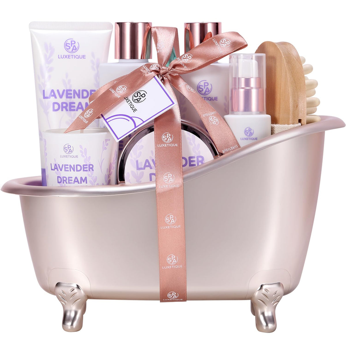 Spa Luxetique Lavender Spa Gift Set - 8 Pcs Self Care With Bubble Bath, Candle & Bath Bombs