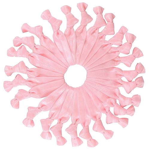 Cyndibands Light Pink Ribbon Hair Ties - 25 Pack No Damage Elastic Ponytail Holders