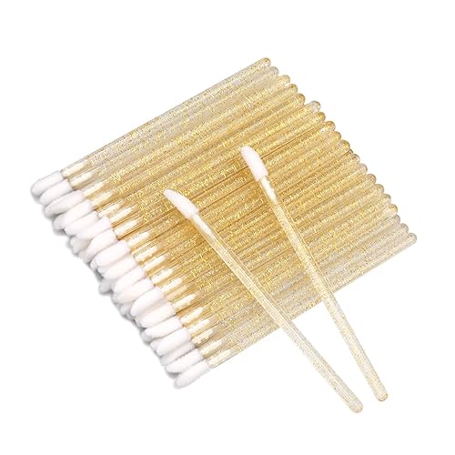 G2Plus 300Pcs Gold Glitter Crystal Lip Brushes - Disposable Lip Gloss Applicators & Wands