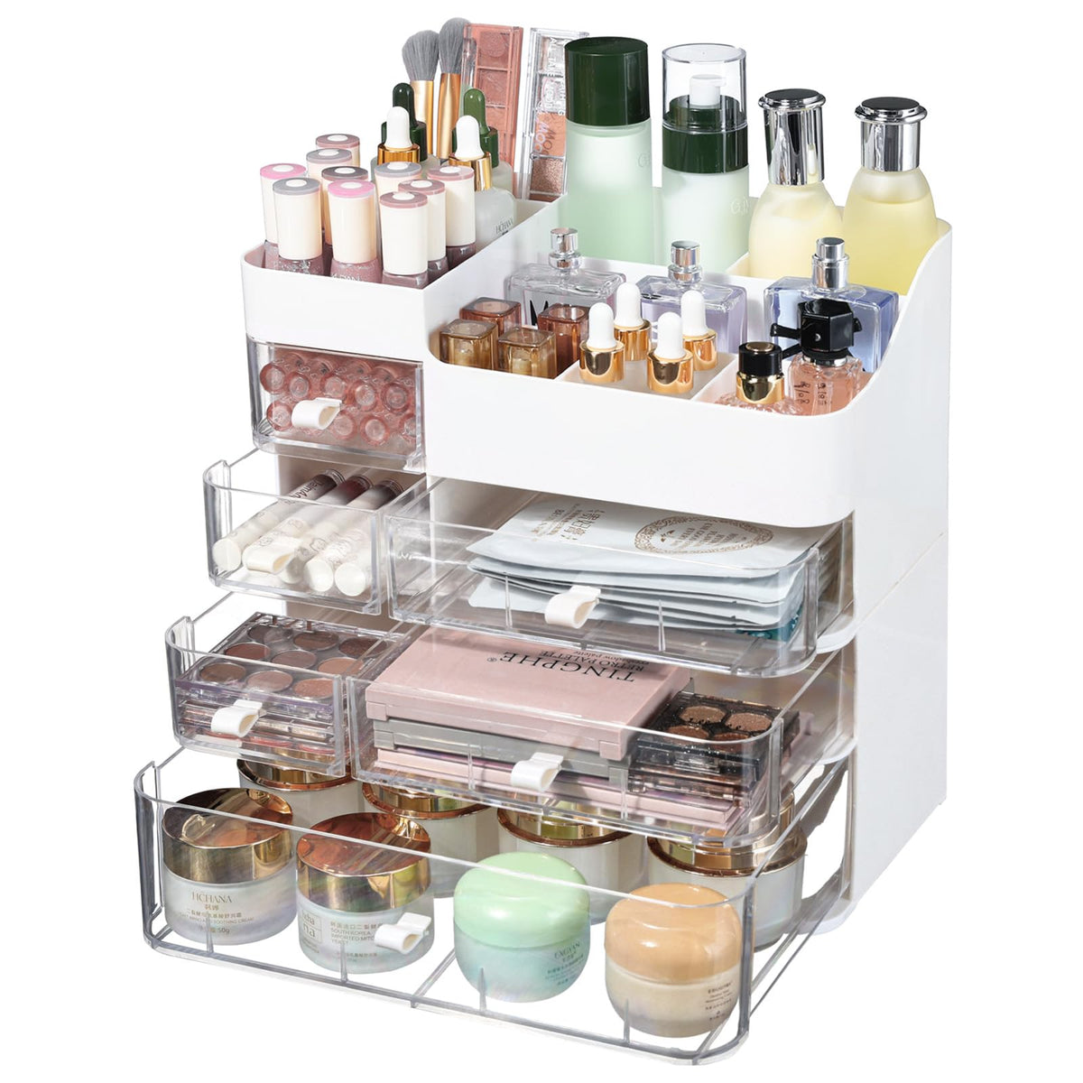 Cq Acrylic White Makeup Organizer - 6 Drawer Stackable Cosmetic Storage For Vanity & Dresser