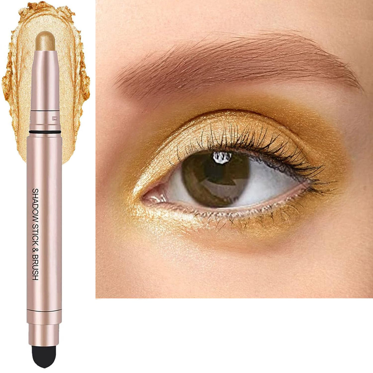 Metfdlaig Gold Shimmer Eyeshadow Stick, Waterproof High Pigment Cream For Multi-Dimensional Look