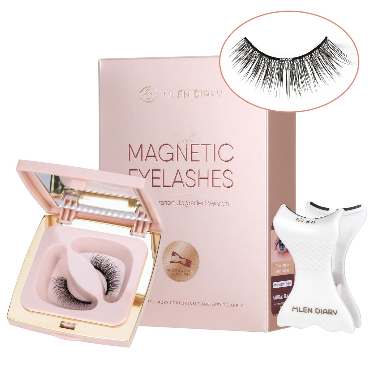 Mlen Diary Dual Magnetic Eyelashes - Reusable, Lightweight, No Glue, Soft Natural Lashes