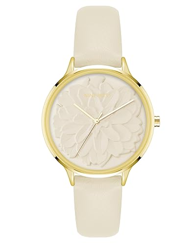 Nine West Women'S Floral Dial Cream/Gold Strap Watch, Nw/2920