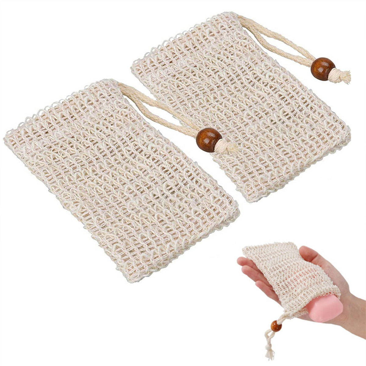 Medsuo 2Pcs Sisal Fiber Soap Bag Pouch For Foaming & Exfoliating - Safe & Durable White