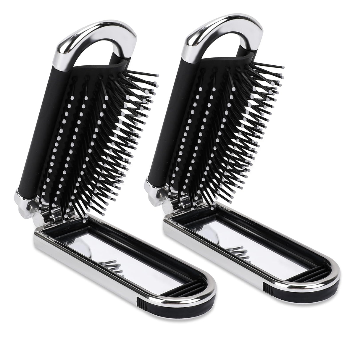 Mozeat Lens 2 Pack Folding Travel Hair Brush With Mirror - Portable Compact Scalp Massage Comb