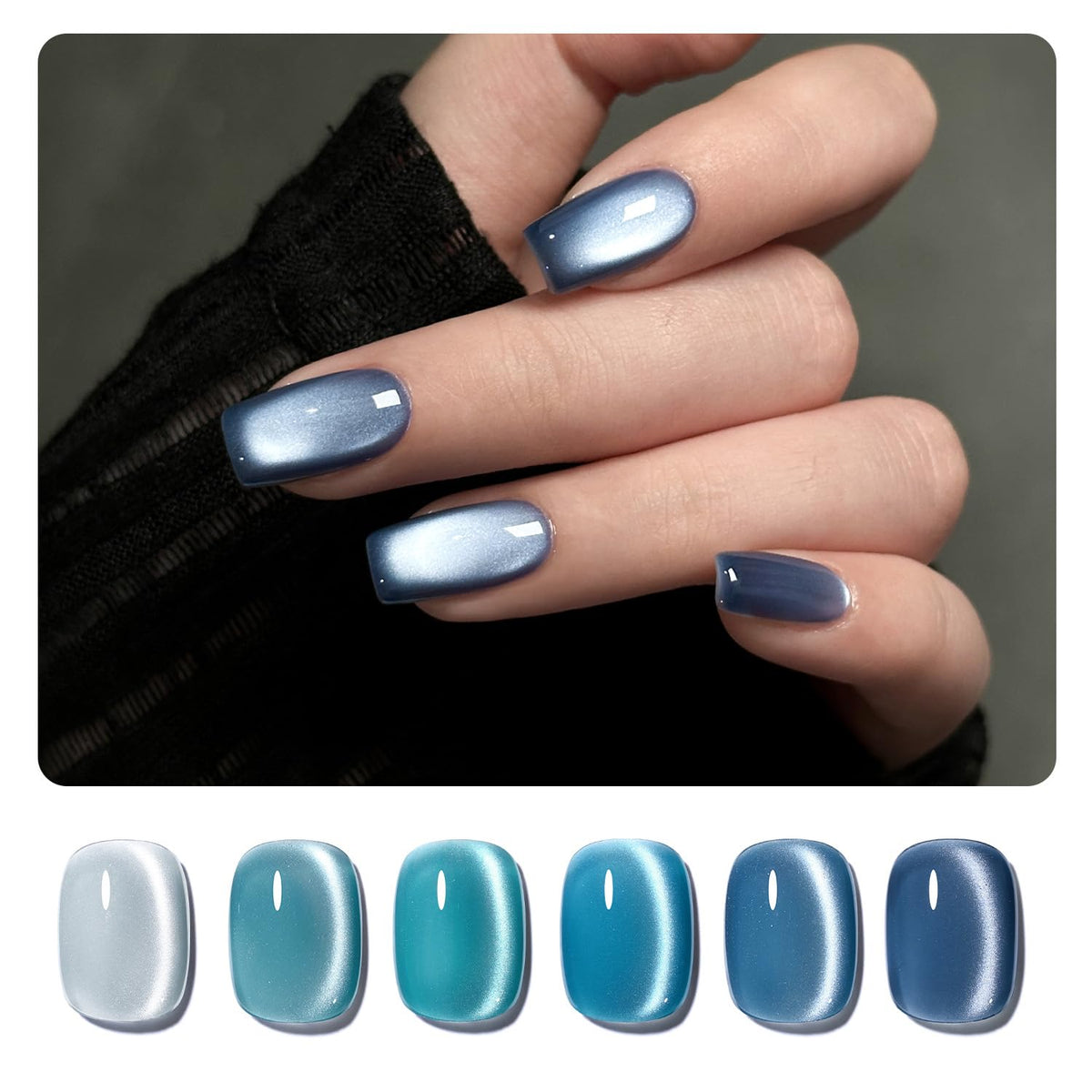 Gaoy Blue Cat Eye Gel Nail Polish Set - 6 Pack Uv Gel For Holographic Nail Art & Manicure