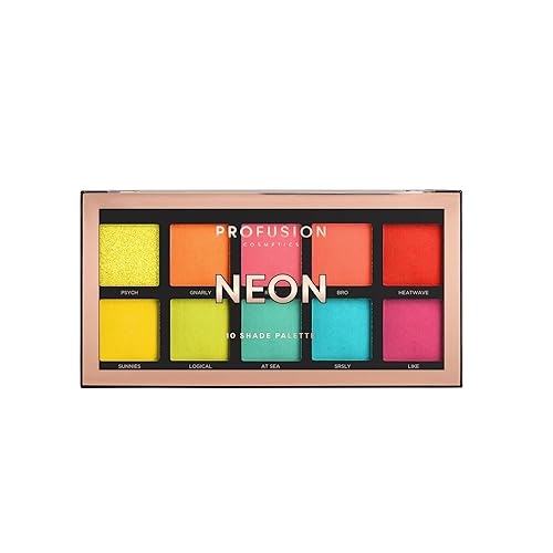 Profusion Cosmetics Neon 10 Shade Eyeshadow Palette - High Pigment, Vegan & Travel-Friendly