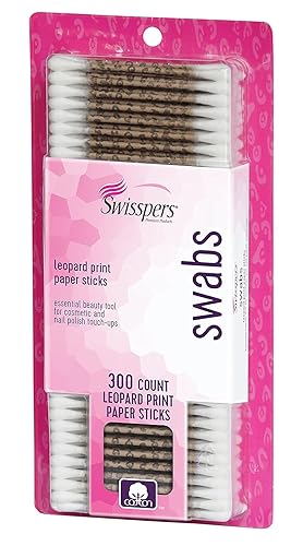 Swisspers Leopard Print Cotton Swabs - 300 Count - Stylish & Soft For Beauty Care