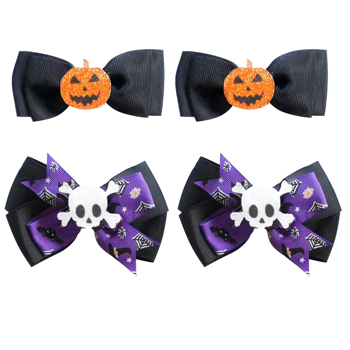 Juccpul 4 Pcs Halloween Hair Clips Bows For Girls - Pumpkin, Spider, Bat, Ghost Accessories