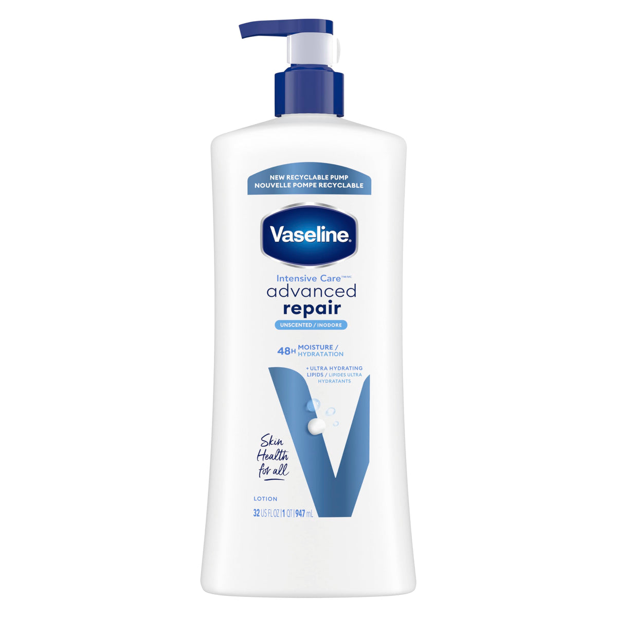 Vaseline Intensive Care Body Lotion, Advanced Repair, Unscented, 32 Fl Oz - For Extremely Dry Skin