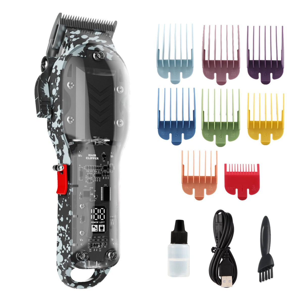 Tuanchuanrp Professional Hair Clippers For Men, Cordless With Led Display & 8 Taper Combs