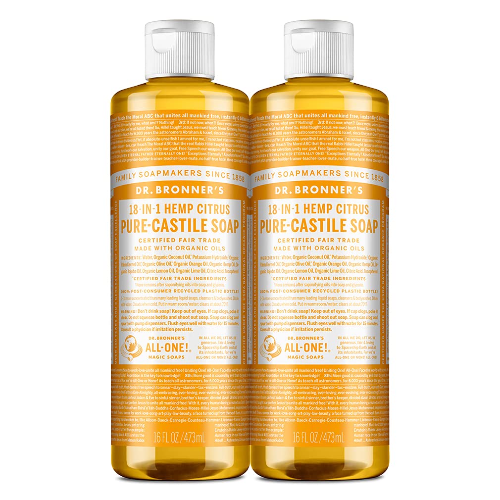 Dr. Bronner'S Pure-Castile Liquid Soap Citrus 16Oz 2-Pack - Organic, Vegan, 18-In-1