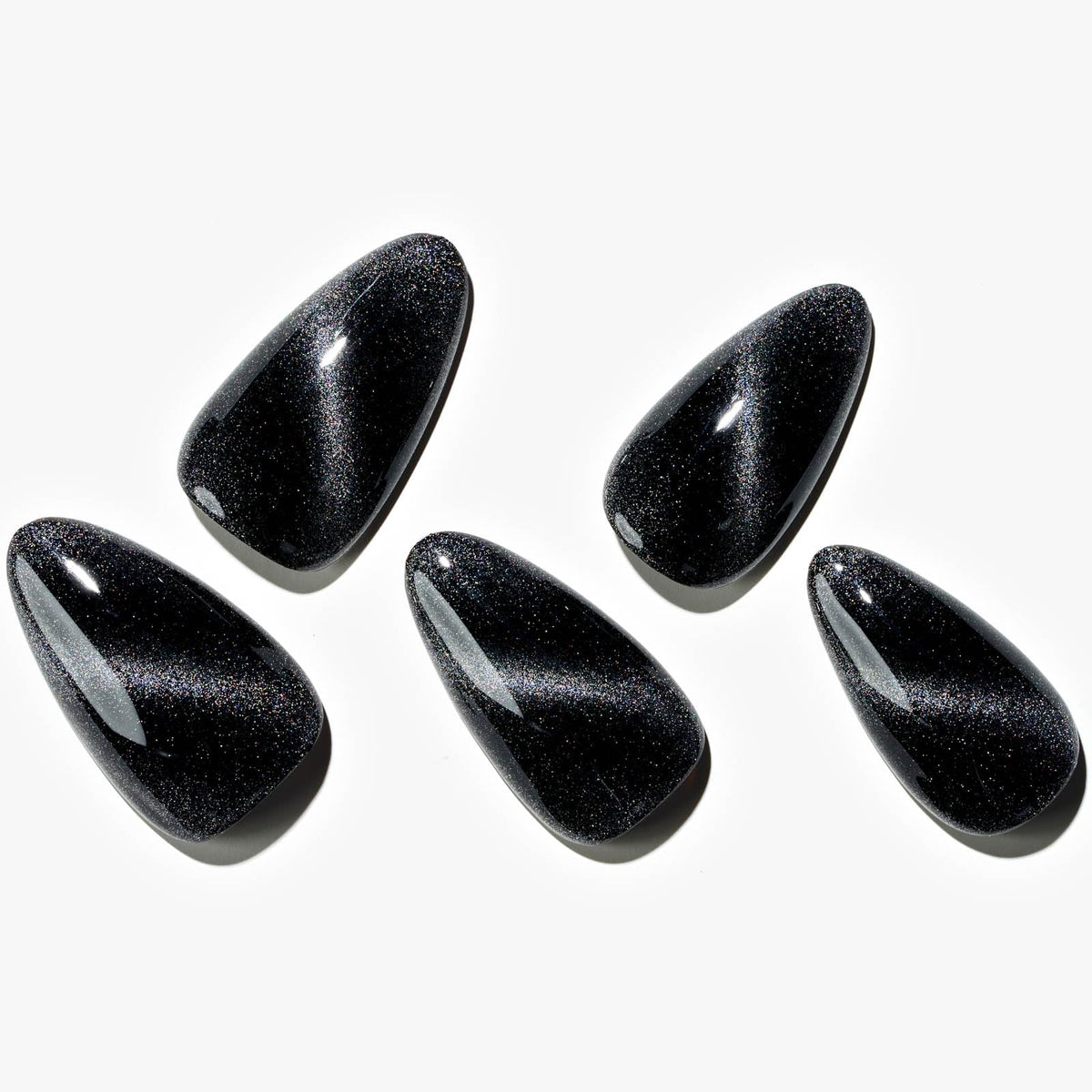 Glamermaid Black Cat Eye Press On Nails - Medium Almond Reusable Acrylic Stiletto Kit