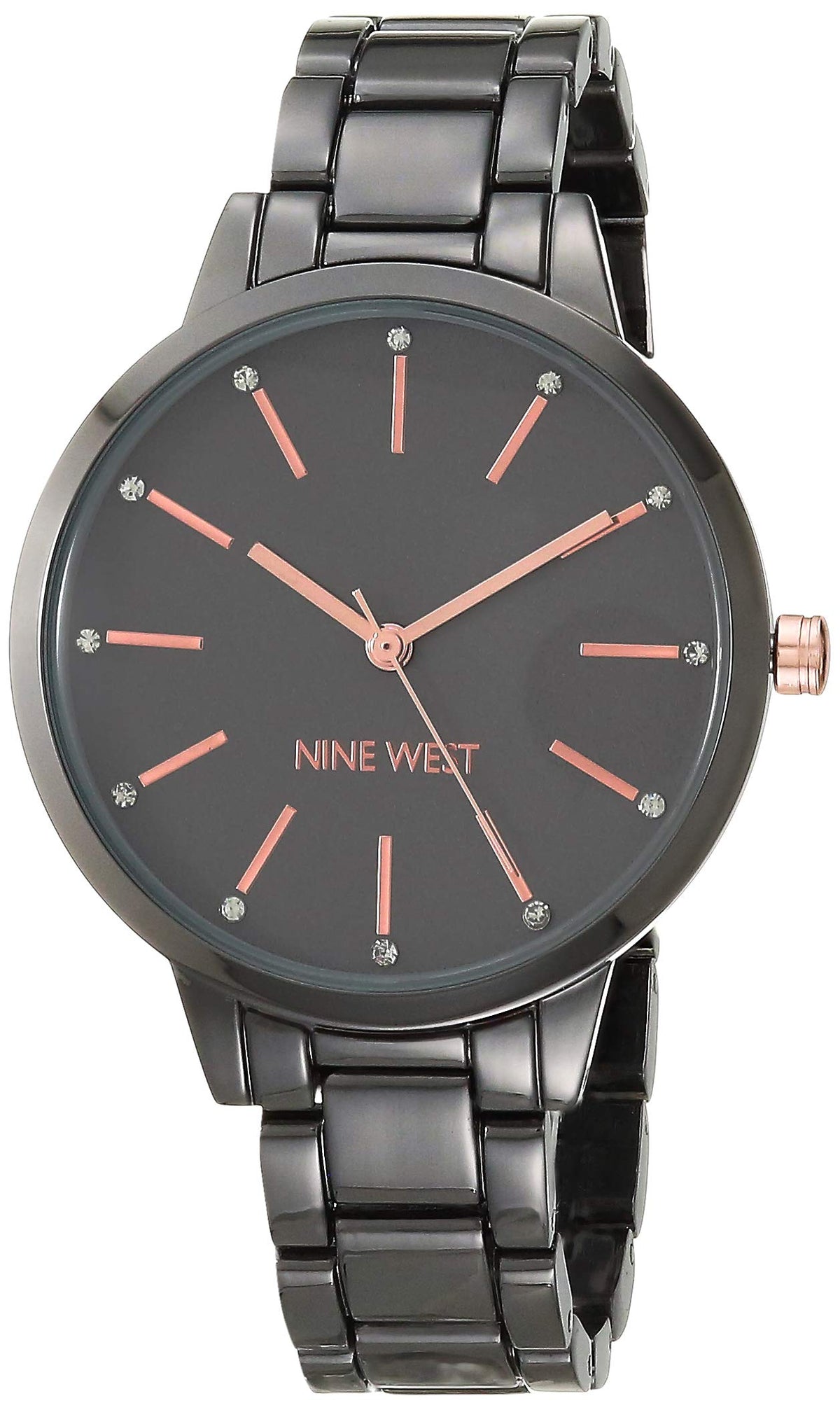 Nine West Women'S Gunmetal/Rose Gold Crystal Accented Bracelet Watch