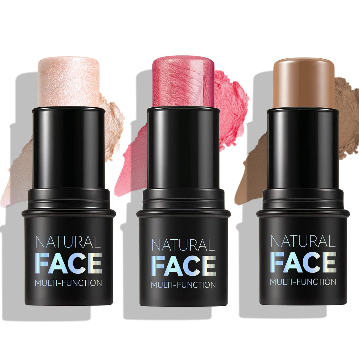 Urqt 3 Pcs Face Contour Sticks Set - Highlighter, Contour & Blush - Long Lasting Natural Shades