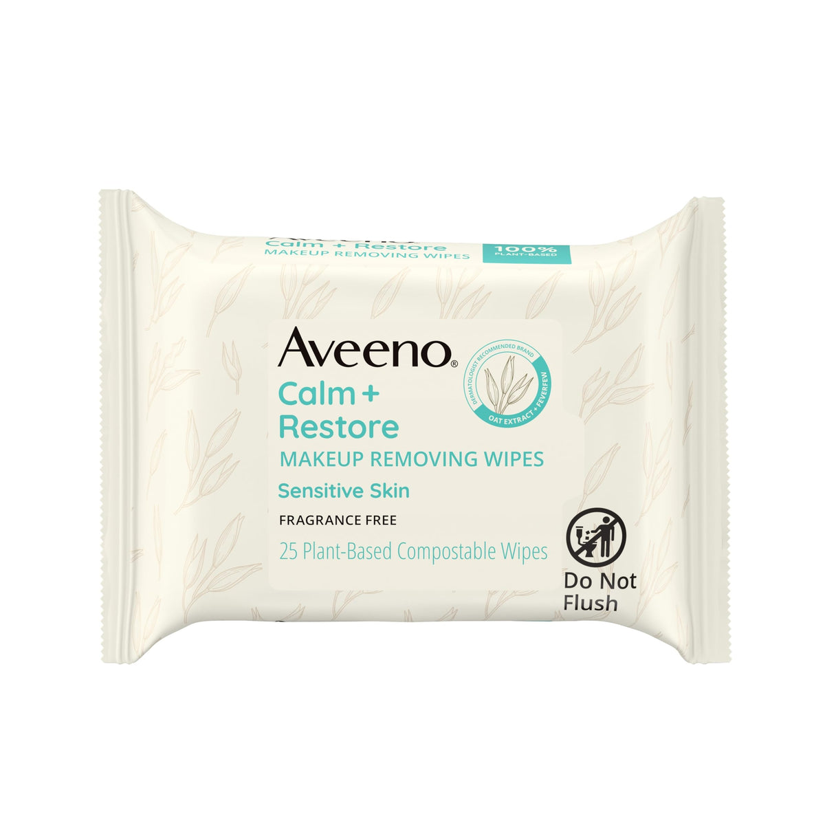 Aveeno Calm + Restore Makeup Remover Wipes, Fragrance Free, Oat & Feverfew, 25 Count