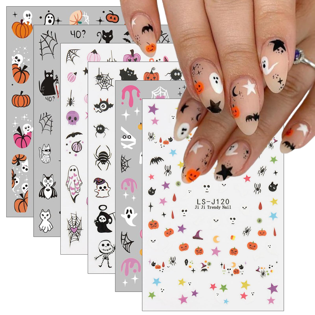 Kehkfsef 6Pcs Halloween Nail Stickers, Self-Adhesive Spooky Designs For Nail Art