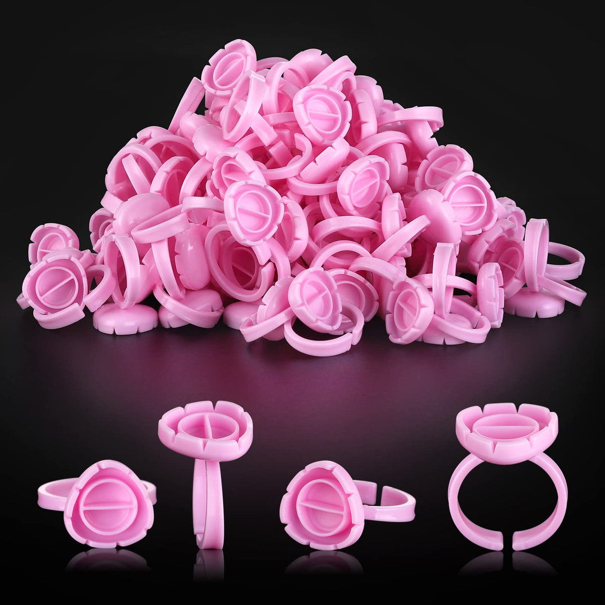 Pretty Memory Pink Glue Rings for Eyelash Extensions - 100PCS Volume Fanning Cup