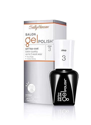 Sally Hansen Salon Gel Polish Top Coat - Chip Resistant, Shiny Finish, 0.14 Fl Oz