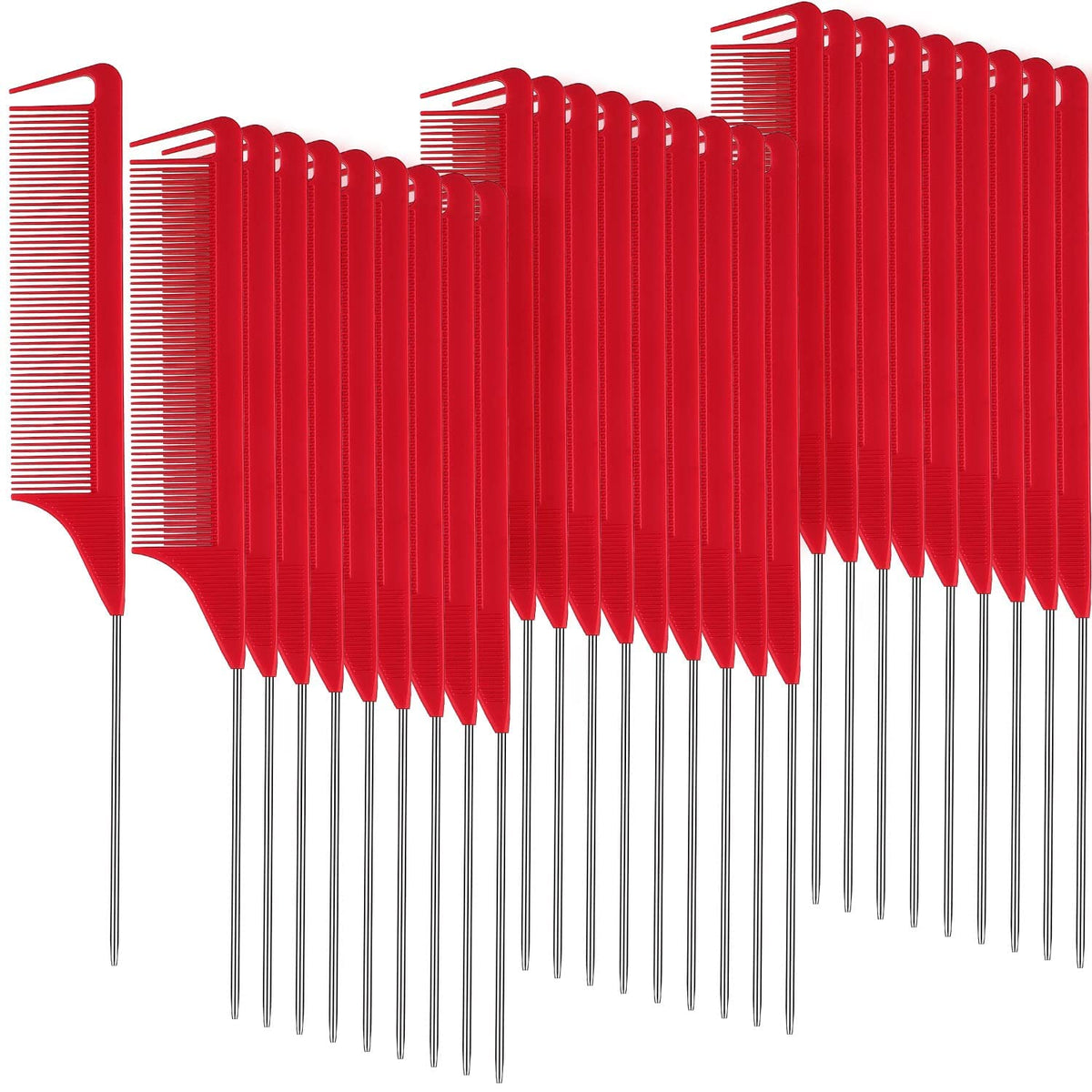 Patelai 30 Pack Rat Tail Combs - Heat Resistant Carbon Fiber Hair Styling Tools, Red