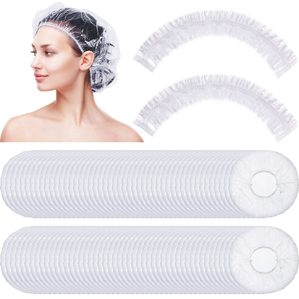 Retisee 140 Pcs Large Disposable Shower Caps - Waterproof Plastic Hair Caps For Spa & Travel