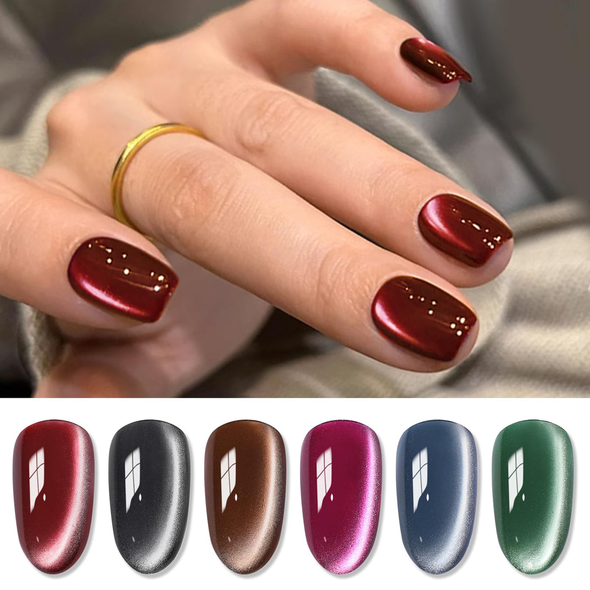 Born Pretty Cat Magnetic Gel Nail Polish Set, 6Pcs Retro Fall Winter Colors, 7Ml Each