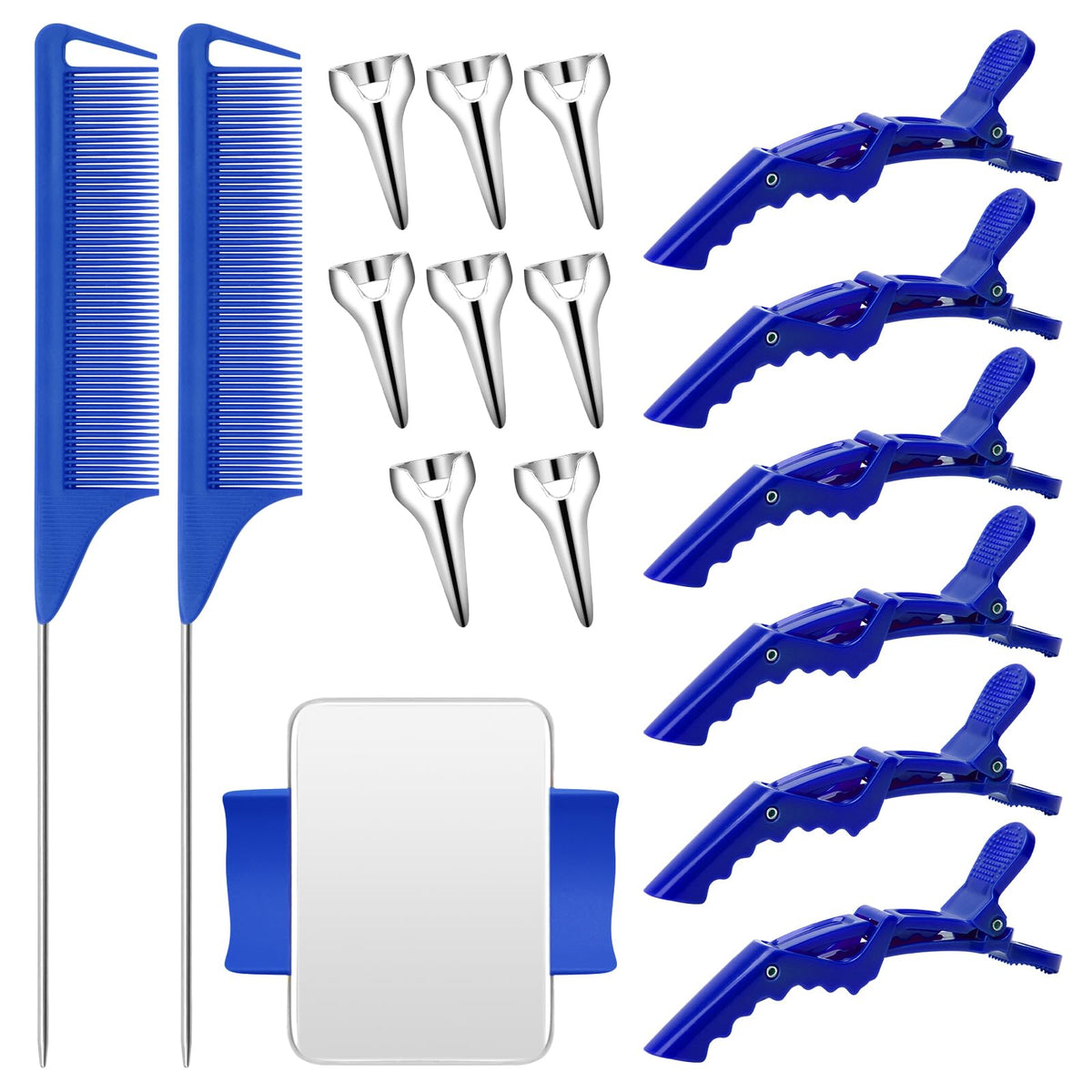 Coldairsoap 17-Piece Hair Parting Tools Set - Blue, Includes Combs, Clips & Magnetic Holder