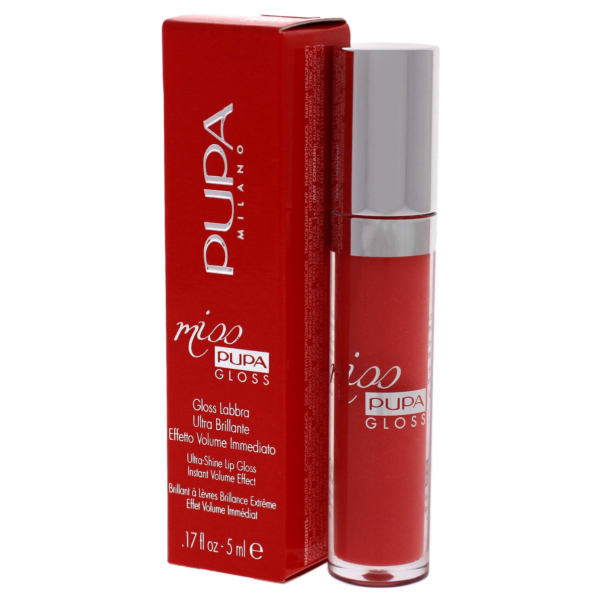 Pupa Milano Miss Milano Lip Gloss - Coral Emotion, Shiny & Plump, 0.17 OZ, Gel Texture