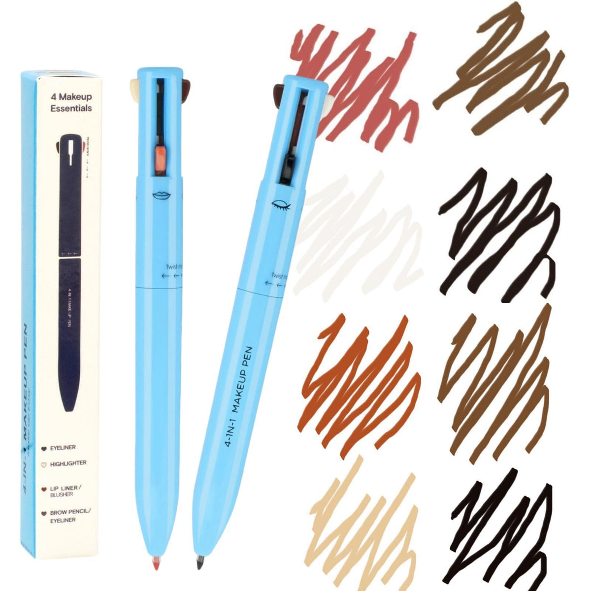 Mknzome 4-In-1 Makeup Pen - Eyebrow, Eye Liner, Lip Liner & Highlighter, 