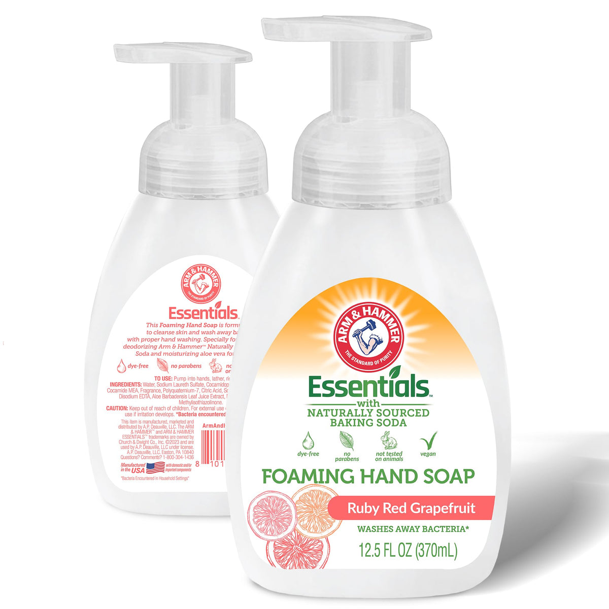 Arm & Hammer Antibacterial Foaming Hand Soap, Ruby Red Grapefruit, 12.5 Fl Oz With Aloe Vera