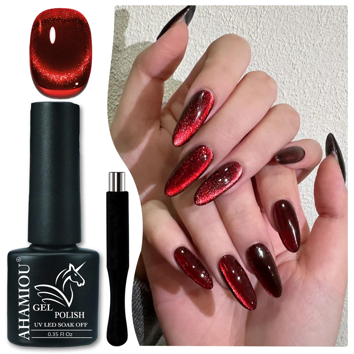 Ahamiou Cat Eye Nail Polish Blood Red 0.35 Fl Oz Uv/Led Gel For Diy Nail Art