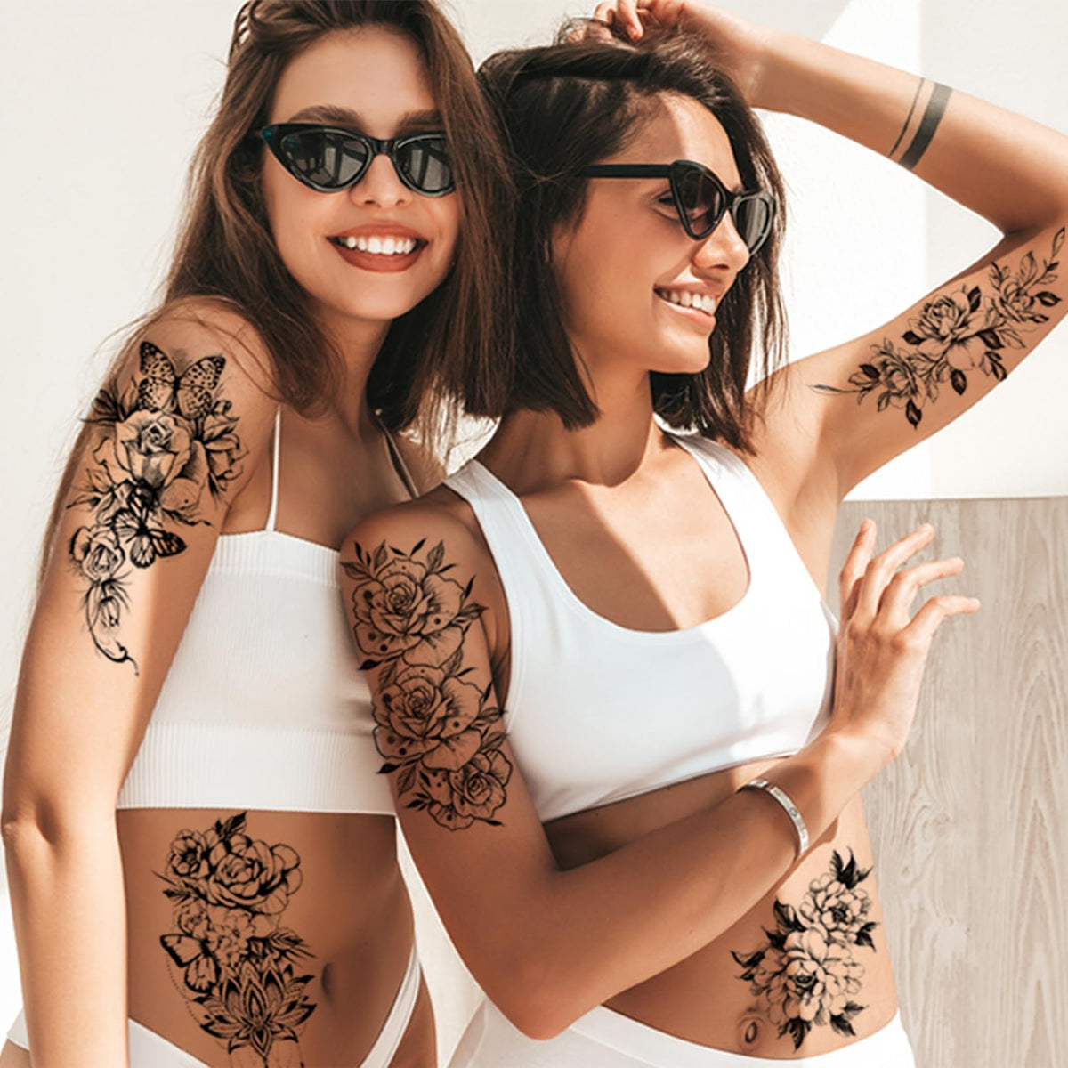 Casciybo Black Flower Butterfly Temporary Tattoos - 10 Large Waterproof Stickers For Women & Girls