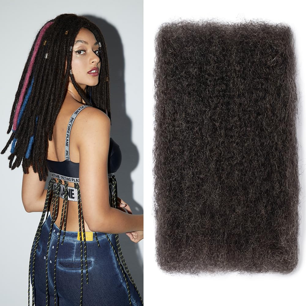 FASHION IDOL Afro Kinky Human Hair Bulk for Dreadlocks, 10&quot; Salt and Pepper, 50g