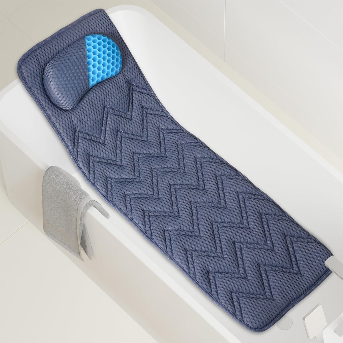 Roslim Large Ergonomic Tpe Bathtub Pillow - Dark Navy Neck & Back Support With Suction Cups