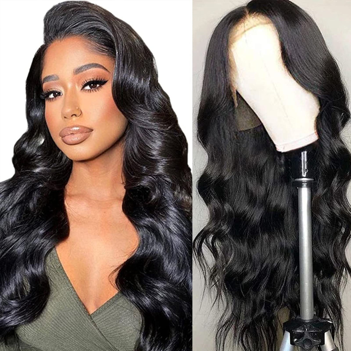 Aicrelery 24 Inch Body Wave Lace Front Wig - 13X4 Hd Transparent Human Hair, Pre-Plucked, Natural Black