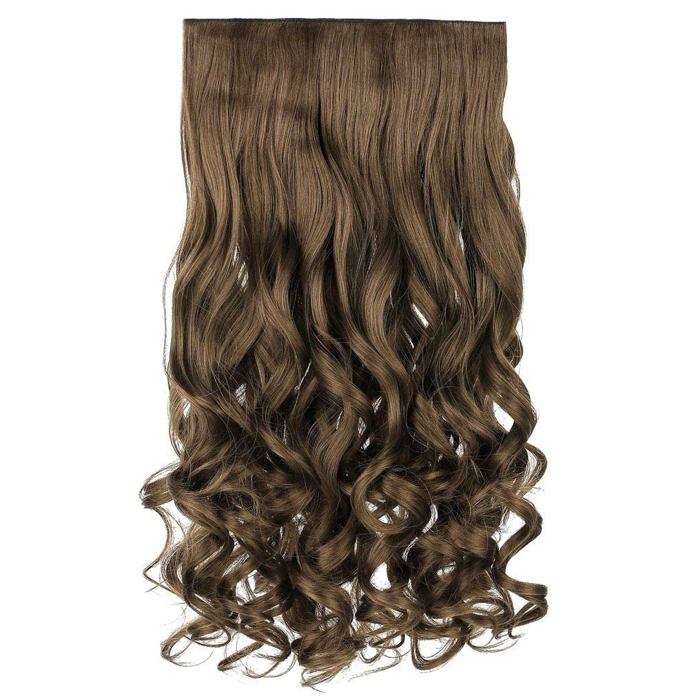 REECHO 24&quot; Curly Wave Clip-In Hair Extensions, Synthetic 1-Pack, Ash Light Brown, 5 Clips