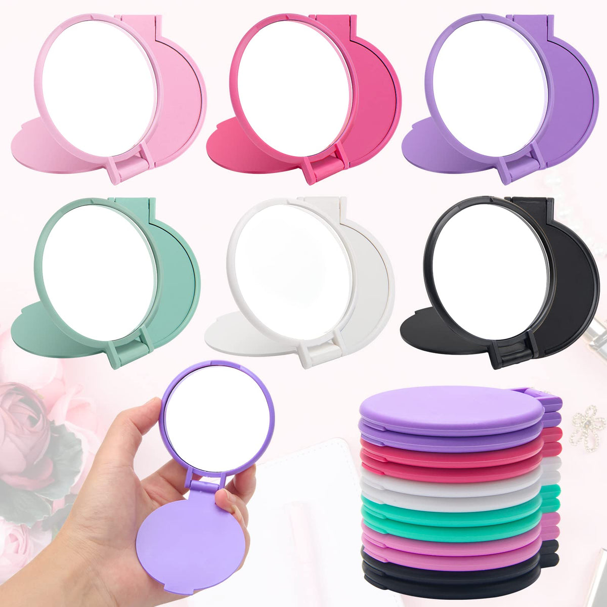 Windspeed 12 Pcs Mini Folding Compact Mirror - 2.4&quot; Portable Makeup Mirror For Travel & Daily Use