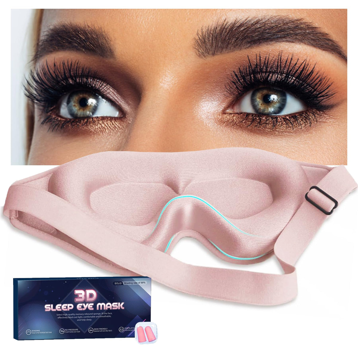 Gusonse Pink 3D Contoured Sleep Mask For Women - Eyelash Extension Eye Shade, Light Blocking Cover